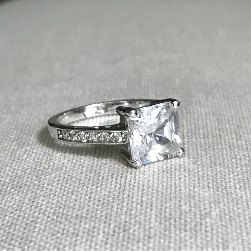 Lia Sophia 3 Ct Square Princess Cut CZ Rhodium 925 Silver Engagement Ring Sz 6